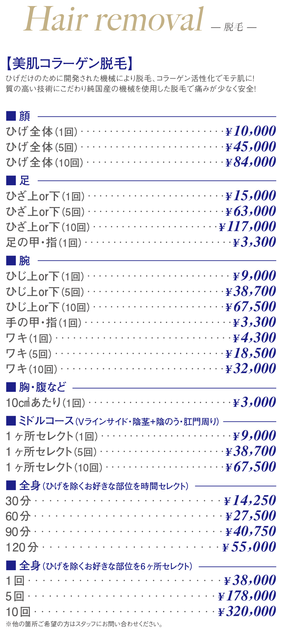 メンズ脱毛メニュー